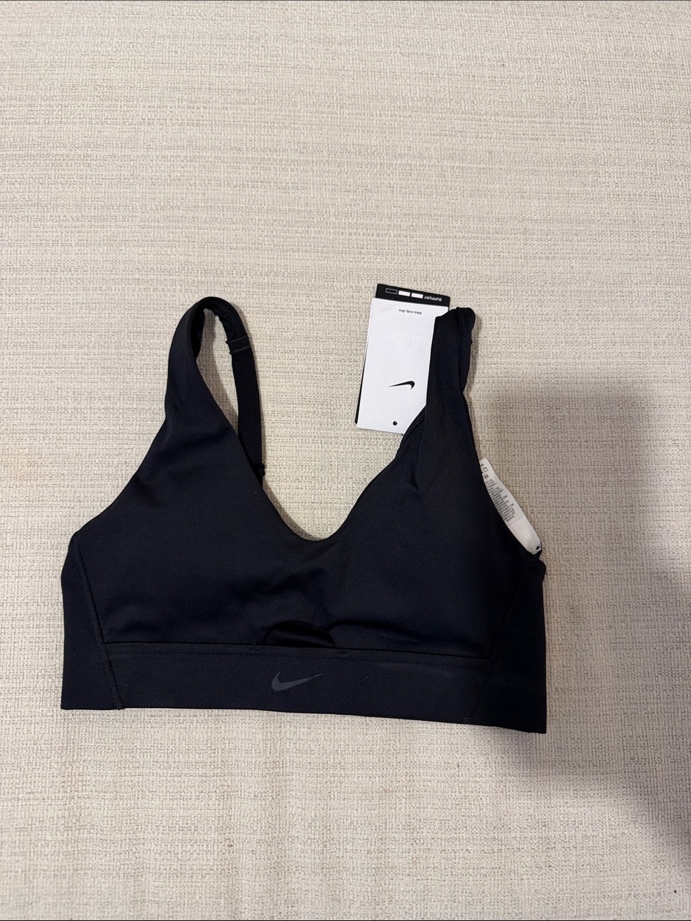 Nike Black V-Neck Sports Bra with Subtle Swoosh